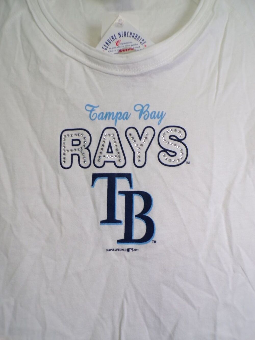 G-III 4Her TB Rays Women's White Scoop Neck Rhinestone T-Shirt S - Picture 2 of 4